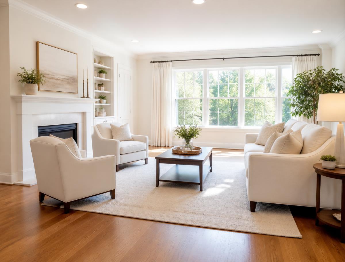 Bright, freshly cleaned living room ready for a Katy family